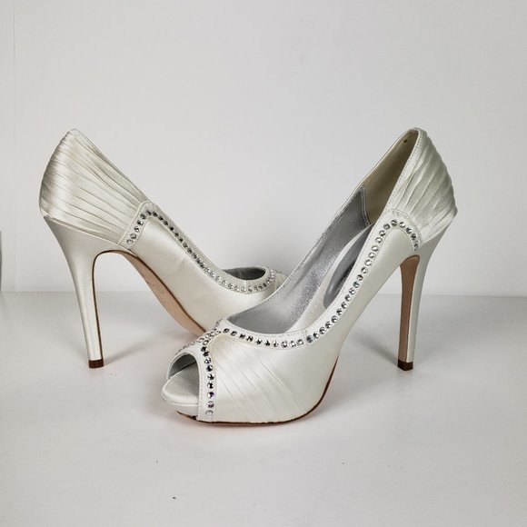 Bourne  Open-Toe Satin shoes Bridal Pump,Ivory, 38 - Picture 1 of 8
